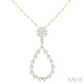1 7/8 ctw Floral Open Window Pear and Round Cut Diamond Dangle Fashion Pendant With Chain in 14K Yellow Gold